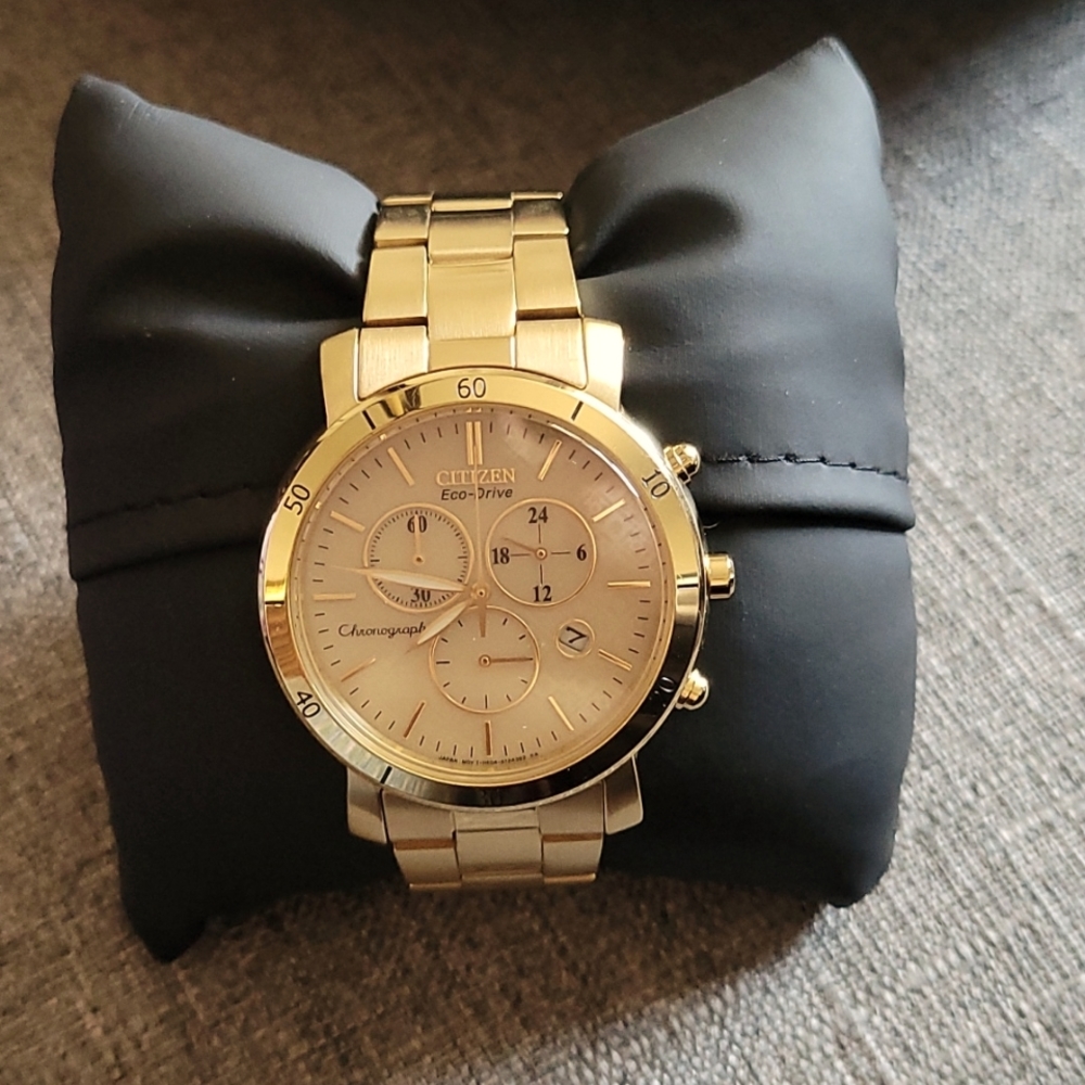 Citizen Gold Chronograph Watch will fit a 7” wrist.
